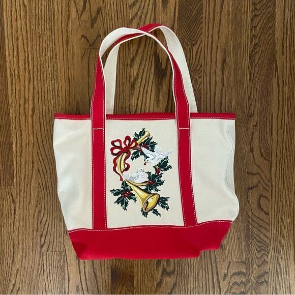 Lands’ End Christmas canvas boat tote bag with embroidered doves - Picture 1 of 5